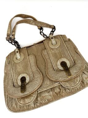 Fendi Metallic Gold Corduroy Textured B Bag Shoulder Bag